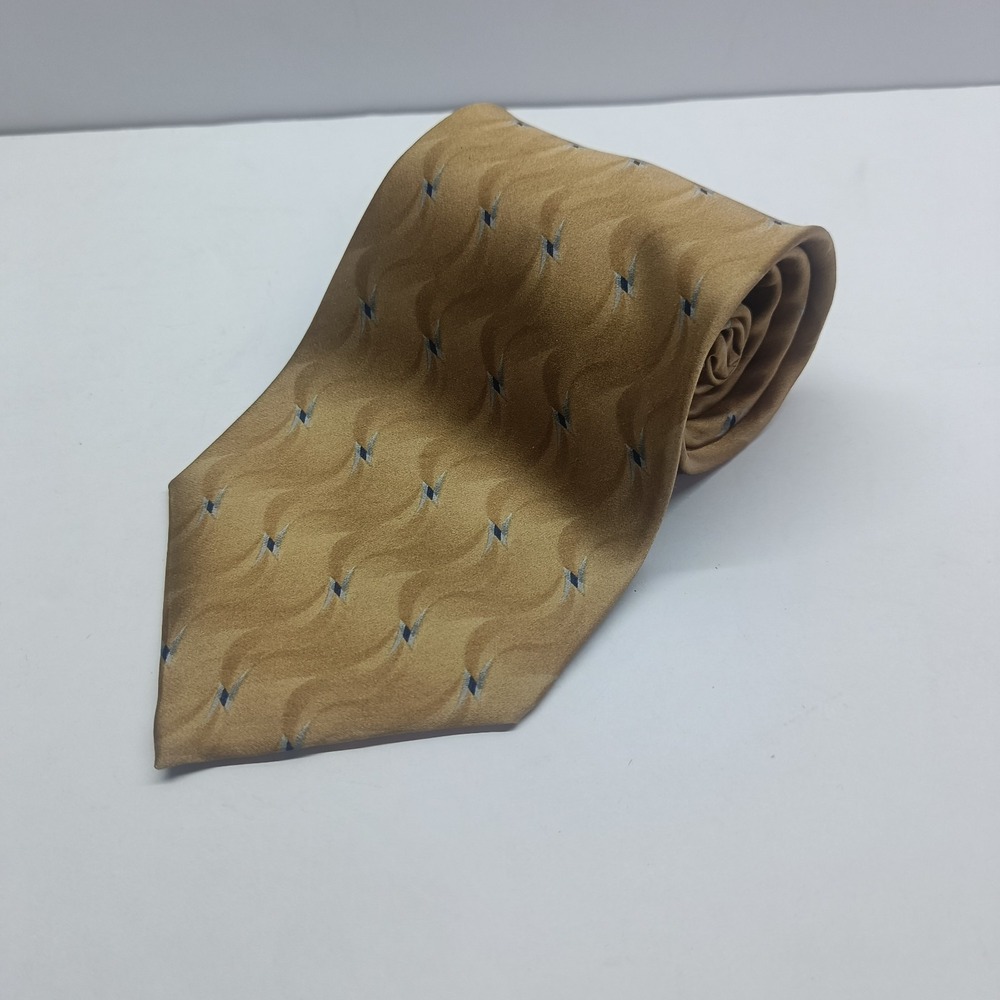 Vtg Neo Bill Blass Men's 100% Silk Tie Gold Blue Geometric‎ Gloss Silk 59in